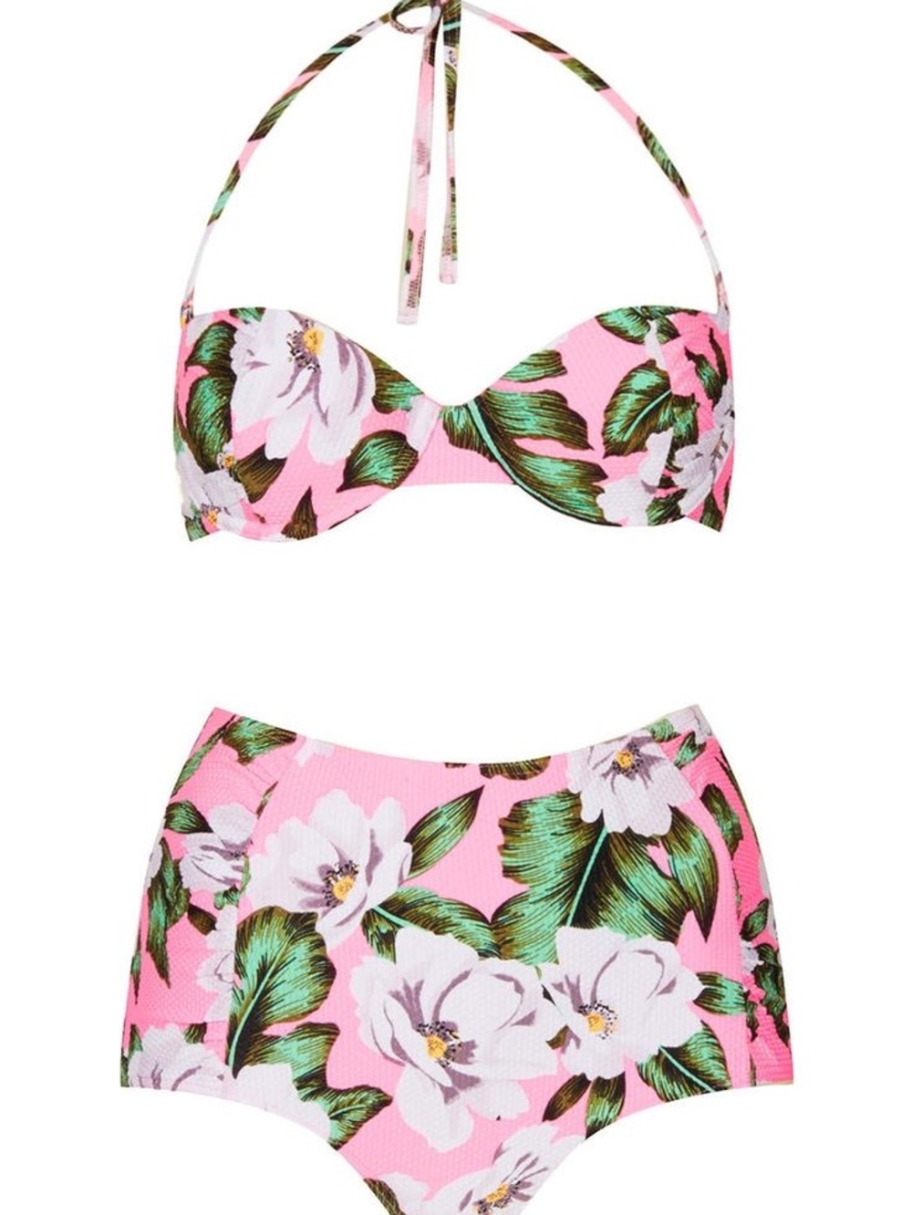 Topshop Pink Floral High-Waist Bikini Set
